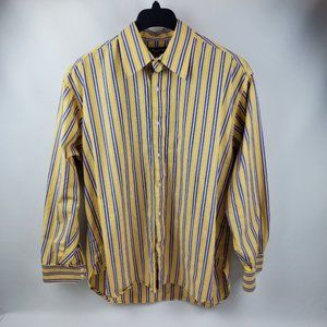 Jazzman Mens Dress Shirt Long Sleeve Button Up Yellow Pink Blue Striped XL
